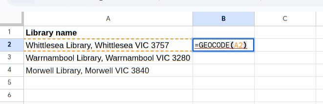 Calling `GEOCODE` from the sheet