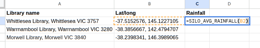 Calling rainfall function from sheet